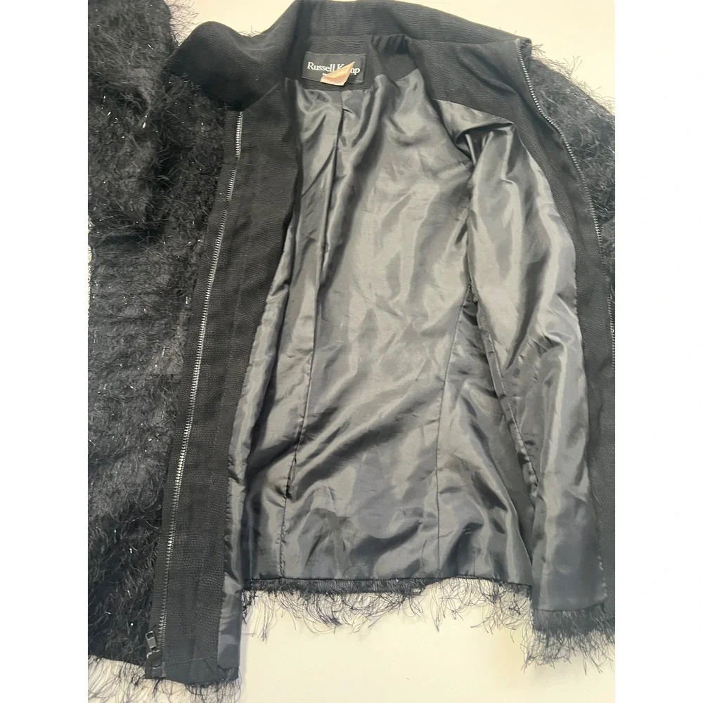 Vintage 90s Russell Kemp New York Black Fringe Textured Jacket Blazer Women 10 - Picture 10 of 11